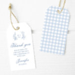 Elegant cute baby blue shower thank you gift tags<br><div class="desc">Express your gratitude with these charming thank you gift tags for a spring or summer baby boy shower,  featuring a delightful pastel blue gingham pattern inspired by a French theme.</div>