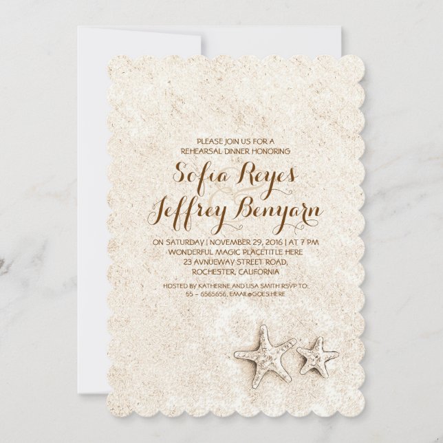 elegant cute beach rehearsal dinner invitations (Front)