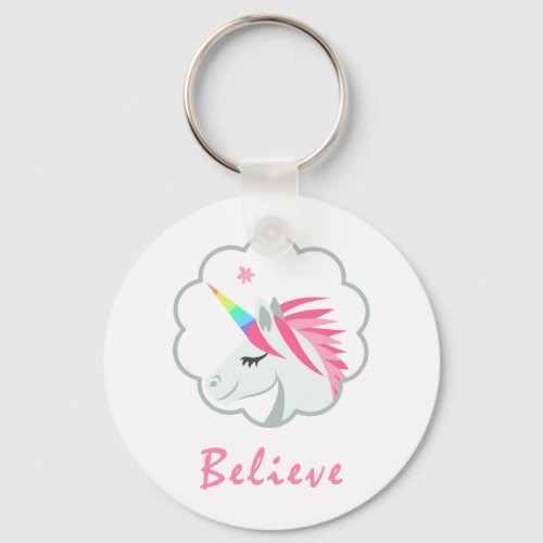 elegant cute believe in unicorns emoji keychain