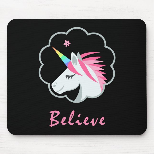 elegant cute believe in unicorns emoji mouse pad (Front)