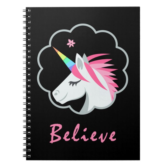 elegant cute believe in unicorns emoji notebook (Front)
