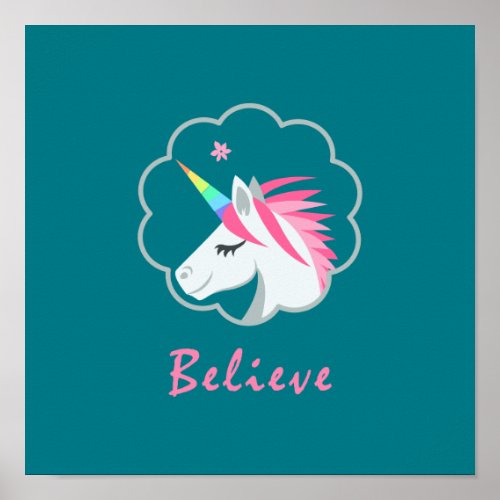 elegant cute believe in unicorns emoji poster