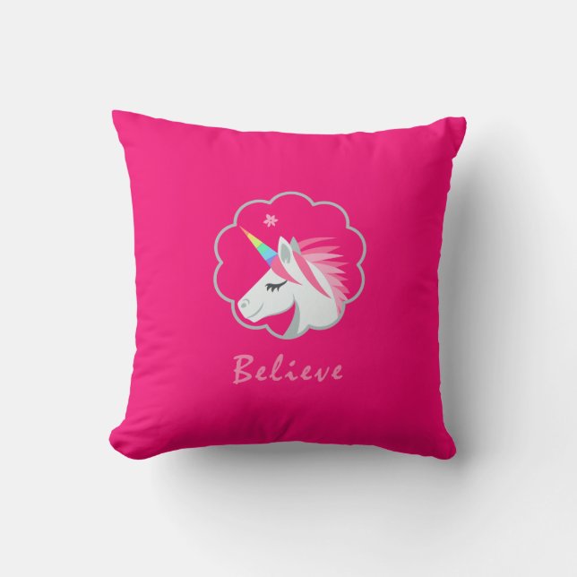 elegant cute believe in unicorns emoji throw pillow (Front)