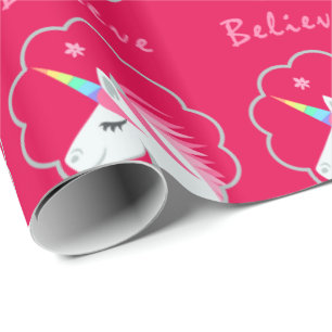 elegant cute believe in unicorns emoji wrapping paper