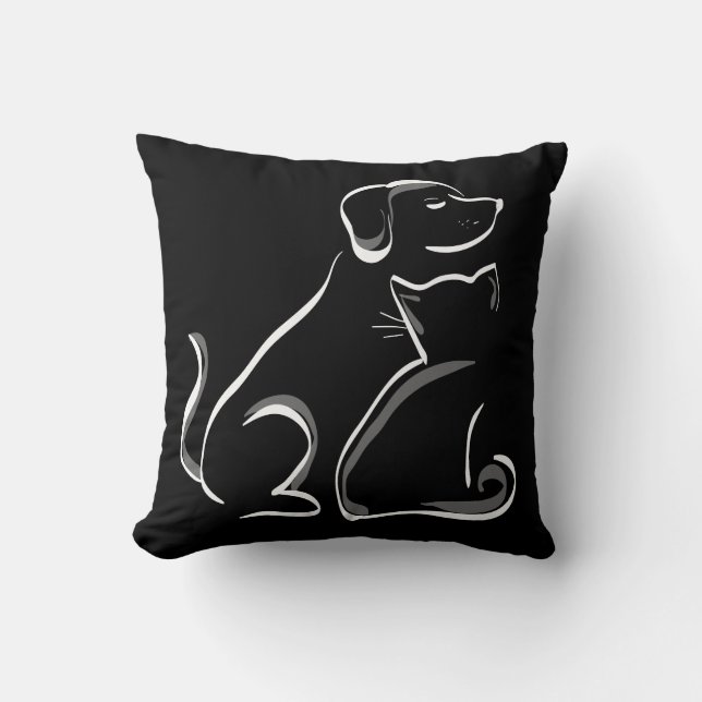 Elegant cute best friends cat and dog pillow (Front)
