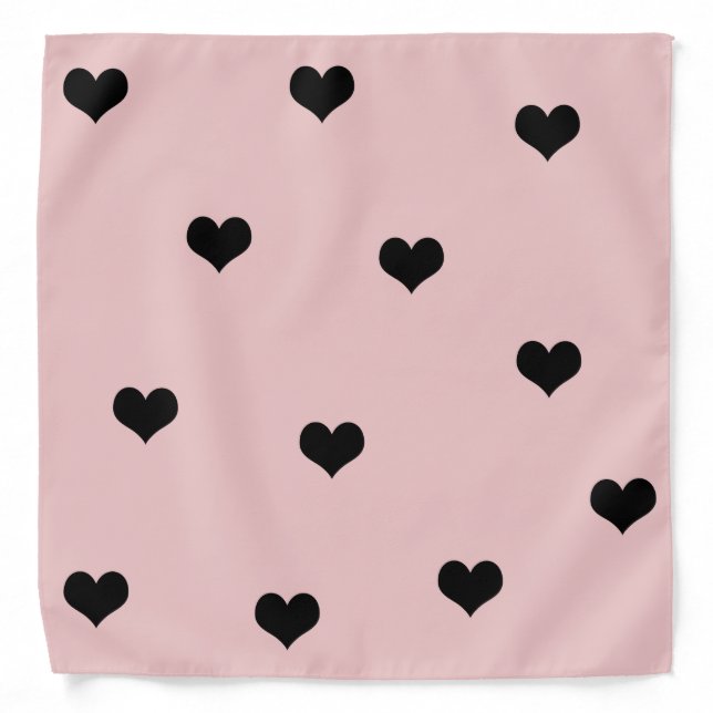 Elegant cute black & blush pink heart pattern bandana (Front)