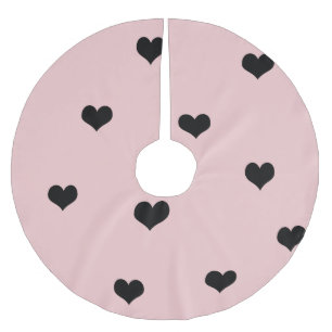 Elegant cute black & blush pink heart pattern brushed polyester tree skirt