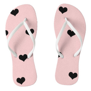 Elegant cute black & blush pink heart pattern flip flops