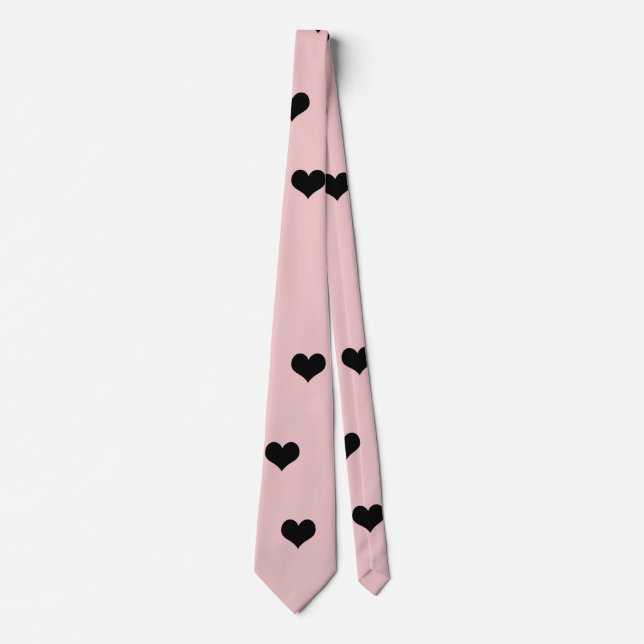 Elegant cute black & blush pink heart pattern neck tie (Front)