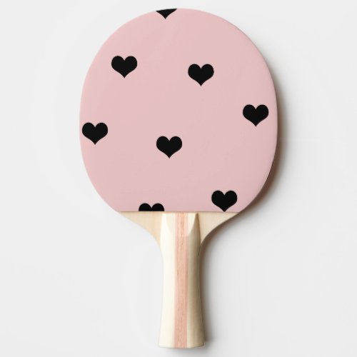 Elegant cute black  blush pink heart pattern ping pong paddle