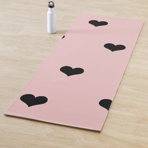 Elegant cute black  blush pink heart pattern yoga mat