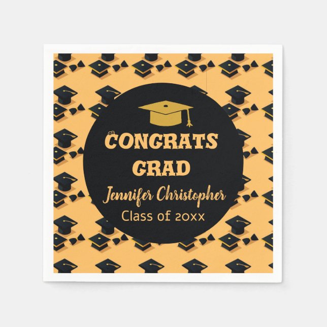 Elegant Cute Black & Yellow Graduation 2026 Napkins (Front)