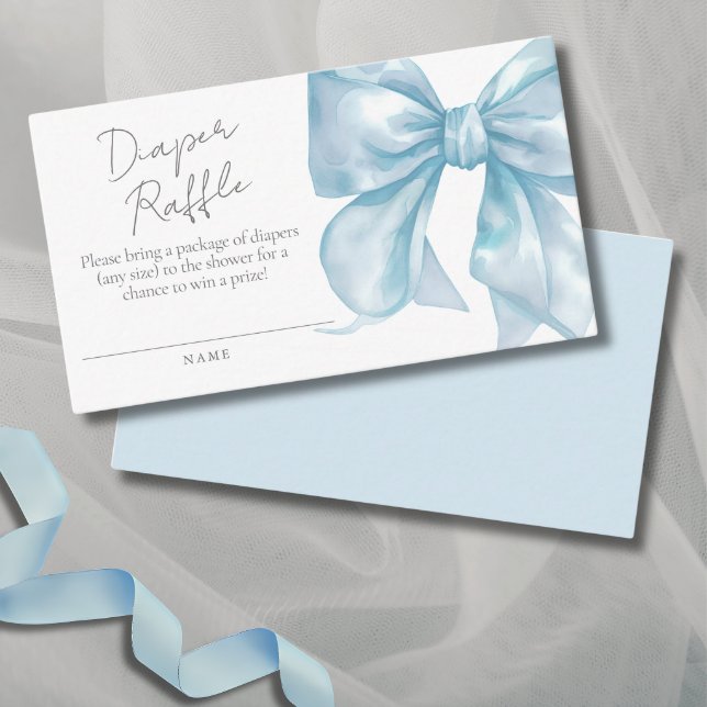 Elegant Cute Blue Bow Baby Shower Diaper Raffle Enclosure Card (Elegant Cute Blue Bow Baby Shower Diaper Raffle Enclosure Card)