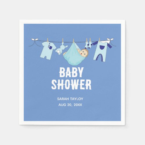 Elegant Cute Blue Boy Baby Shower Party Napkins