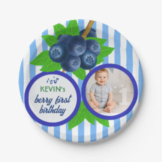 Elegant Cute Blueberry Berry First Birthday Paper Plates