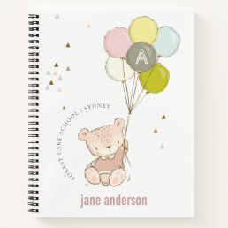 Elegant Cute Blush Bear Balloon Girly Monogram Notebook