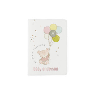 Elegant Cute Blush Bear Balloon Girly Monogram Passport Holder