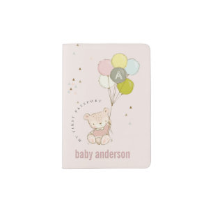Elegant Cute Blush Bear Balloon Girly Monogram Passport Holder
