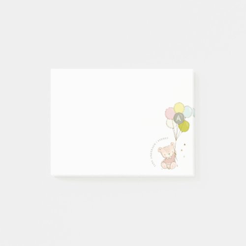Elegant Cute Blush Bear Balloon Girly Monogram Post_it Notes