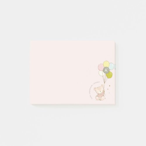 Elegant Cute Blush Bear Balloon Girly Monogram Post_it Notes