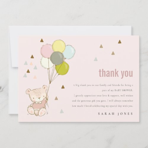 Elegant Cute Blush Bearly Wait Balloon Baby Shower Thank You Card