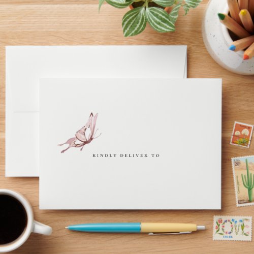 Elegant Cute Blush Watercolor Butterfly Address  Envelope