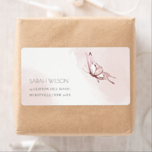 ELEGANT CUTE BLUSH WATERCOLOR BUTTERFLY ADDRESS LA LABEL