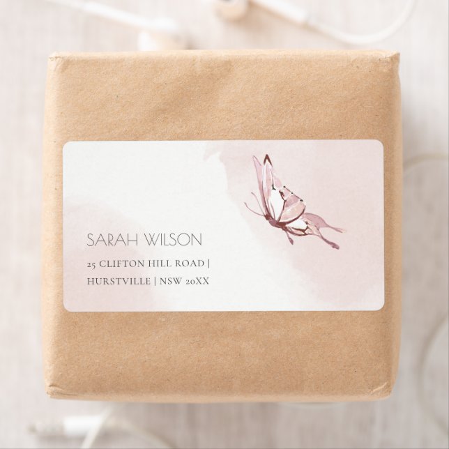 ELEGANT CUTE BLUSH WATERCOLOR BUTTERFLY ADDRESS LA LABEL (Insitu)