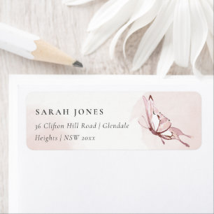 ELEGANT CUTE BLUSH WATERCOLOR BUTTERFLY ADDRESS LABEL