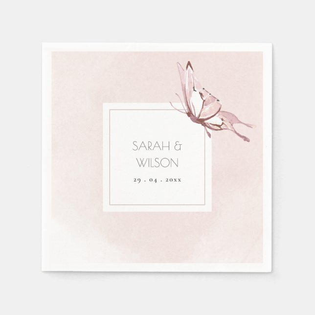ELEGANT CUTE BLUSH WATERCOLOR BUTTERFLY WEDDING NA NAPKINS (Front)