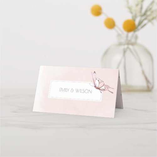 ELEGANT CUTE BLUSH WATERCOLOR BUTTERFLY WEDDING PLACE CARD