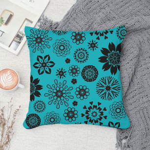 Elegant Cute Boho Floral Mandala Pattern Turquoise Throw Pillow