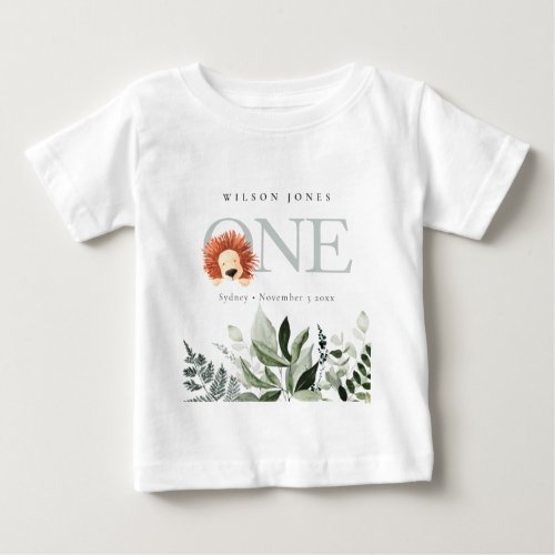 Elegant Cute Boho Lion Foliage 1st First Birthday Baby T_Shirt