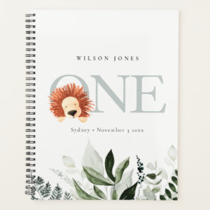 Elegant Cute Boho Lion Foliage 1st First Birthday Planner