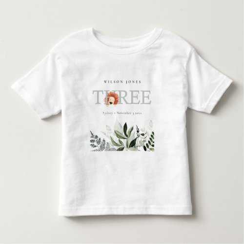 Elegant Cute Boho Lion Foliage 3rd Third Birthday Toddler T_shirt