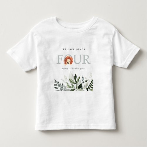 Elegant Cute Boho Lion Foliage 4th Fourth Birthday Toddler T_shirt