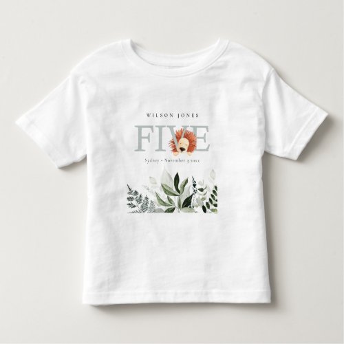 Elegant Cute Boho Lion Foliage 5th Fifth Birthday Toddler T_shirt
