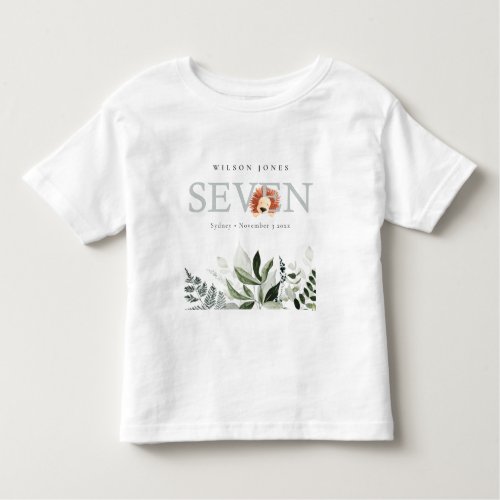 Elegant Cute Boho Lion Foliage 7th Seven Birthday Toddler T_shirt