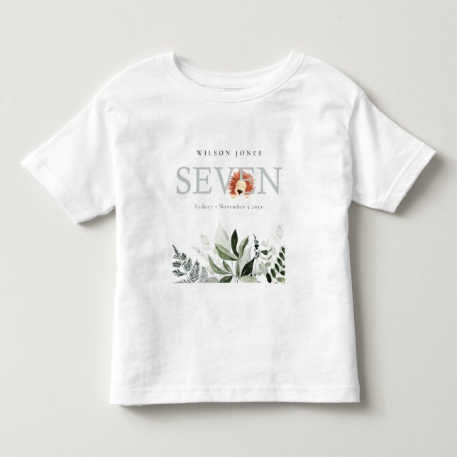 Elegant Cute Boho Lion Foliage 7th Seven Birthday Toddler T-shirt (Front)