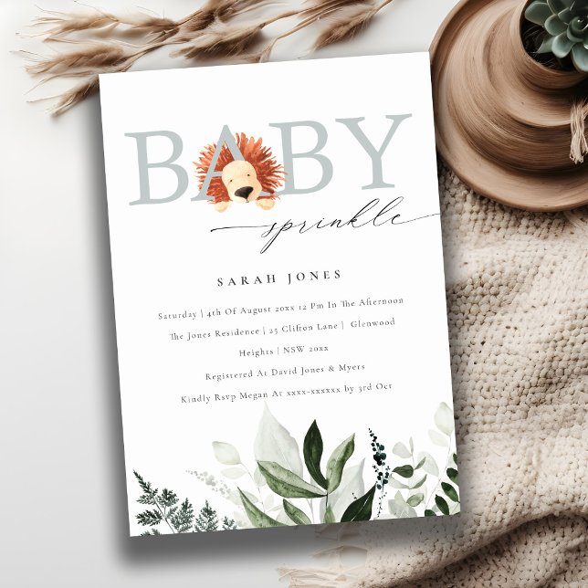 Elegant Cute Boho Lion Foliage Baby Sprinkle Invitation (Creator Uploaded)