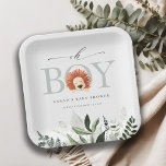 Elegant Cute Boho Lion Foliage Oh Boy Baby Shower Paper Plates<br><div class="desc">If you need any further customisation please feel free to message me on yellowfebstudio@gmail.com.</div>