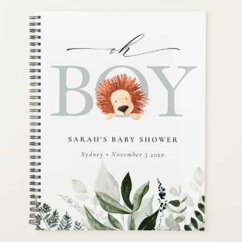 Elegant Cute Boho Lion Foliage Oh Boy Baby Shower Planner