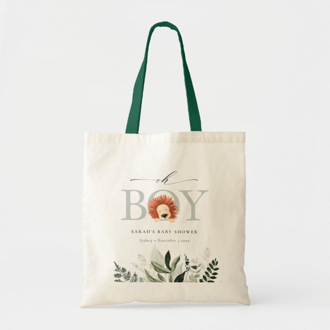 Elegant Cute Boho Lion Foliage Oh Boy Baby Shower Tote Bag (Front)