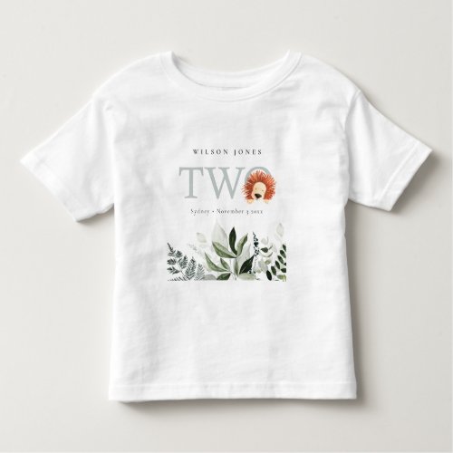 Elegant Cute Boho Lion Foliage Second Birthday Toddler T_shirt