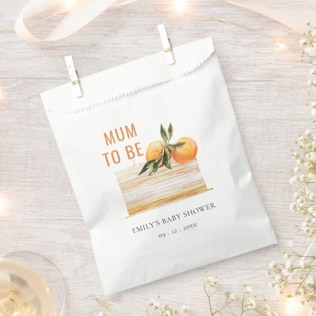 Elegant Cute Boho Orange Fruit Cake Baby Shower Favor Bag (Clipped)