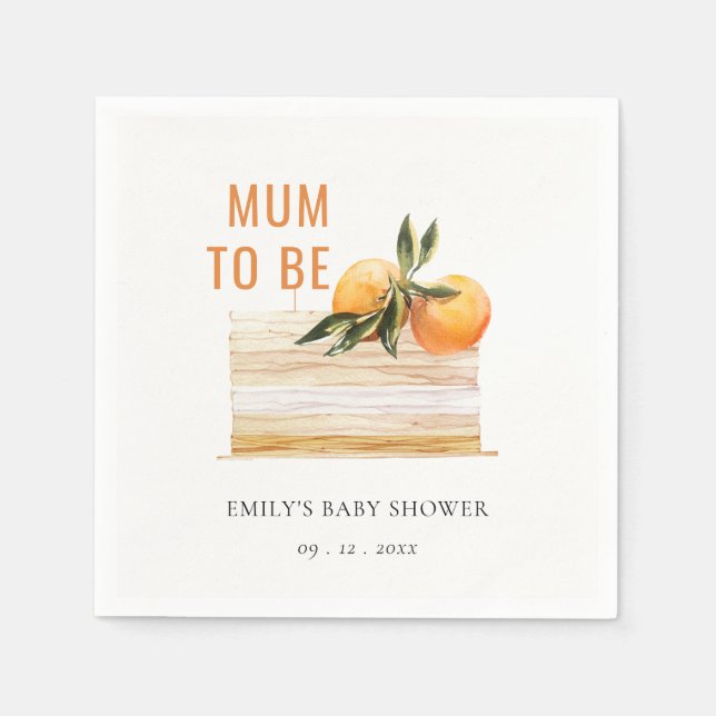 Elegant Cute Boho Orange Fruit Cake Baby Shower Napkins (Front)