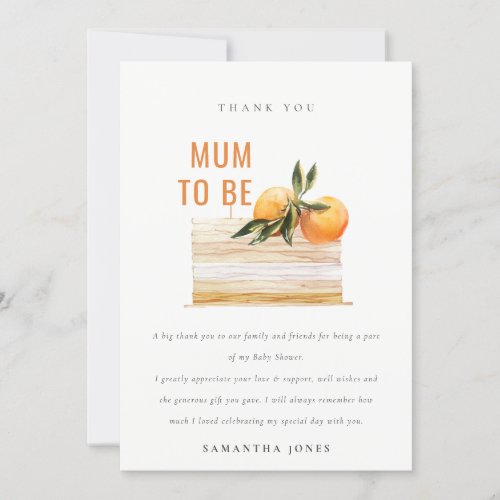 Elegant Cute Boho Orange Fruit Cake Baby Shower Thank You Card