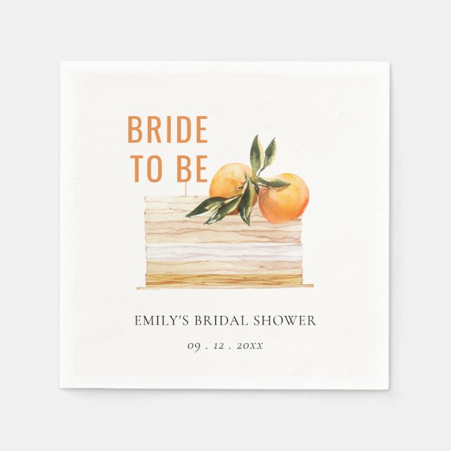 Elegant Cute Boho Orange Fruit Cake Bridal Shower Napkins (Front)