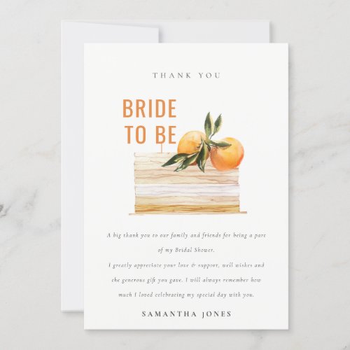 Elegant Cute Boho Orange Fruit Cake Bridal Shower Thank You Card