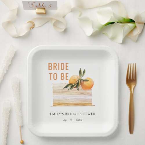Elegant Cute Boho Orange Fruit Cake Bride Shower Paper Plates